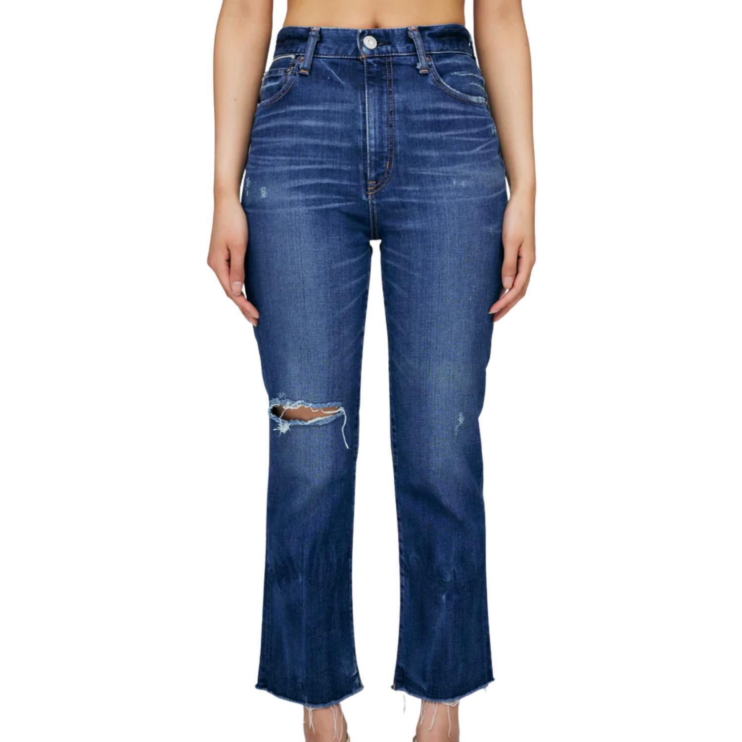 New Moussy Rhode Cropped Flare Jeans In Dark Blue